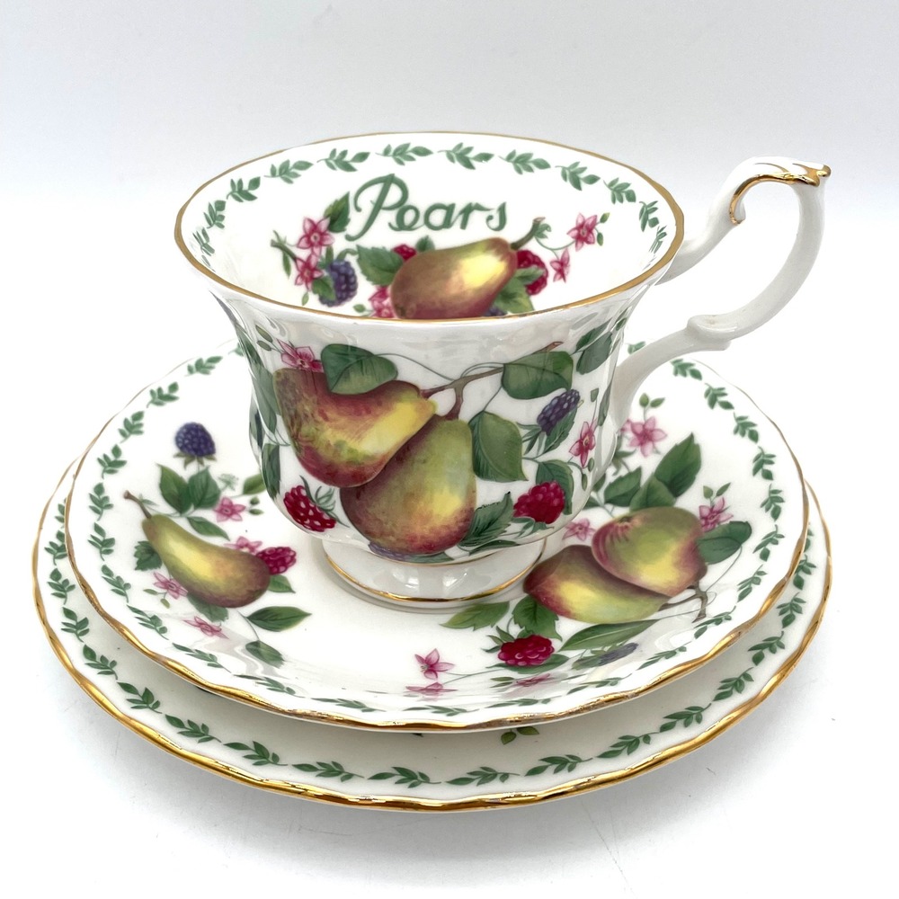 Royal Albert Tea Cup Saucer Plate Set Covent Garden Fruit Pears Bone China Gold